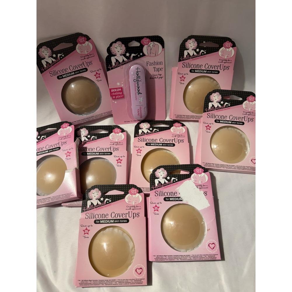 Hollywood Fashion Secrets Lot 9 Silicone CoverUps Medium + Fashion Tape NEW